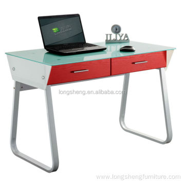 Two Colour Office Glass Desk With Drawer